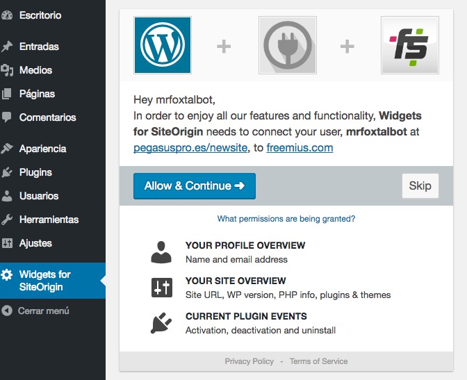 Widgets for SiteOrigin ‹ Pegasus Producciones — WordPress